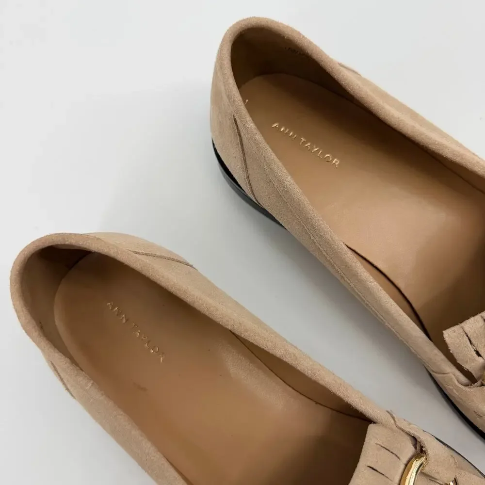 Ann Taylor Kiltie Chain Taupe Leather Loafer Womens 10M